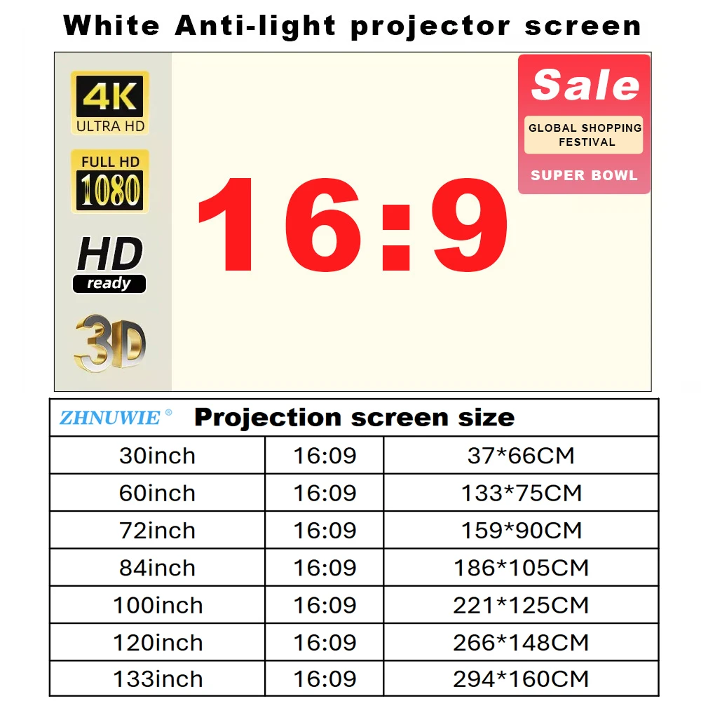 Outdoor Lighting Grid Screen - Pantalla de proyector 16:9 de alto